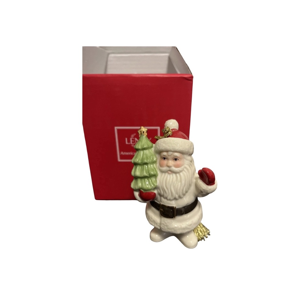Lenox American by Design Santa with Christmas Tree Porcelain Ornament in Box